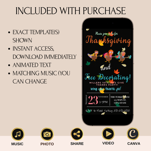 Editable Thanksgiving Video Invitation – We are Family Friendsgiving Digital Evite