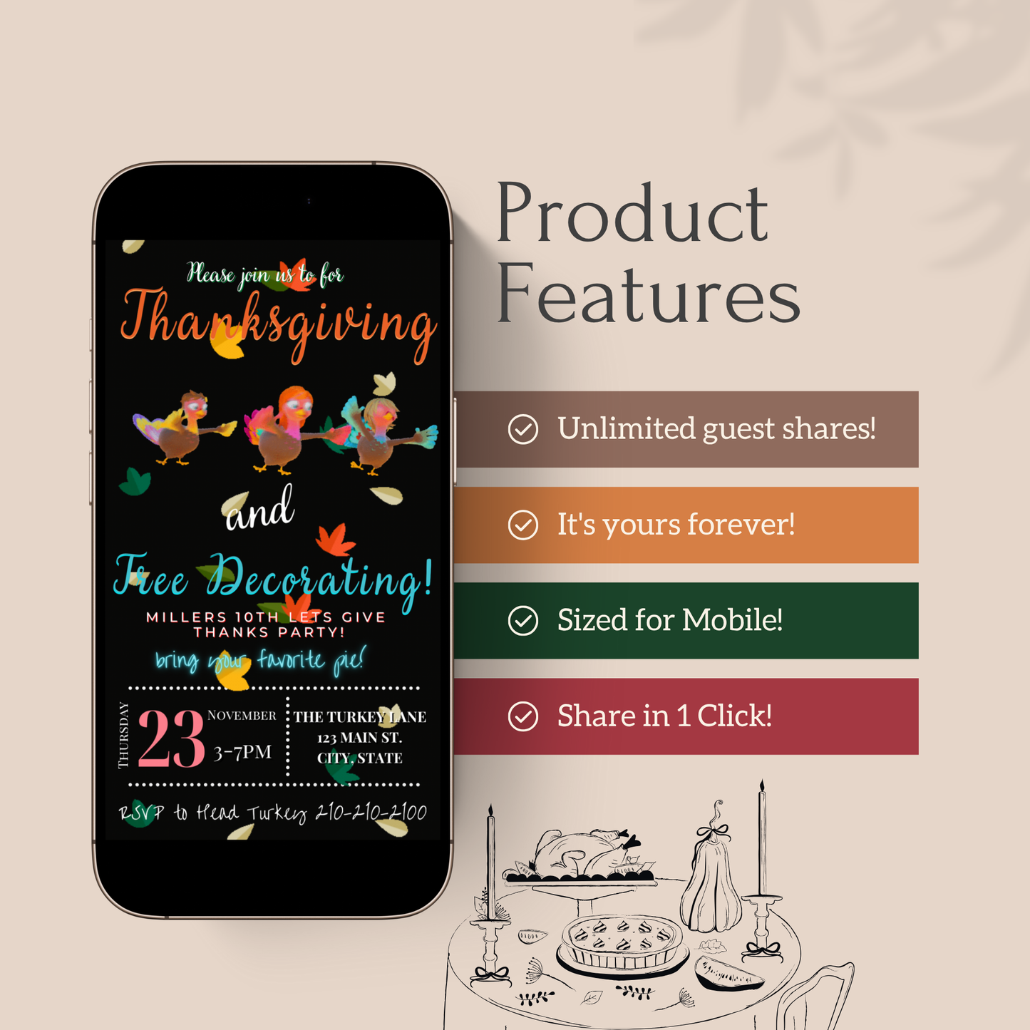 Editable Thanksgiving Video Invitation – We are Family Friendsgiving Digital Evite