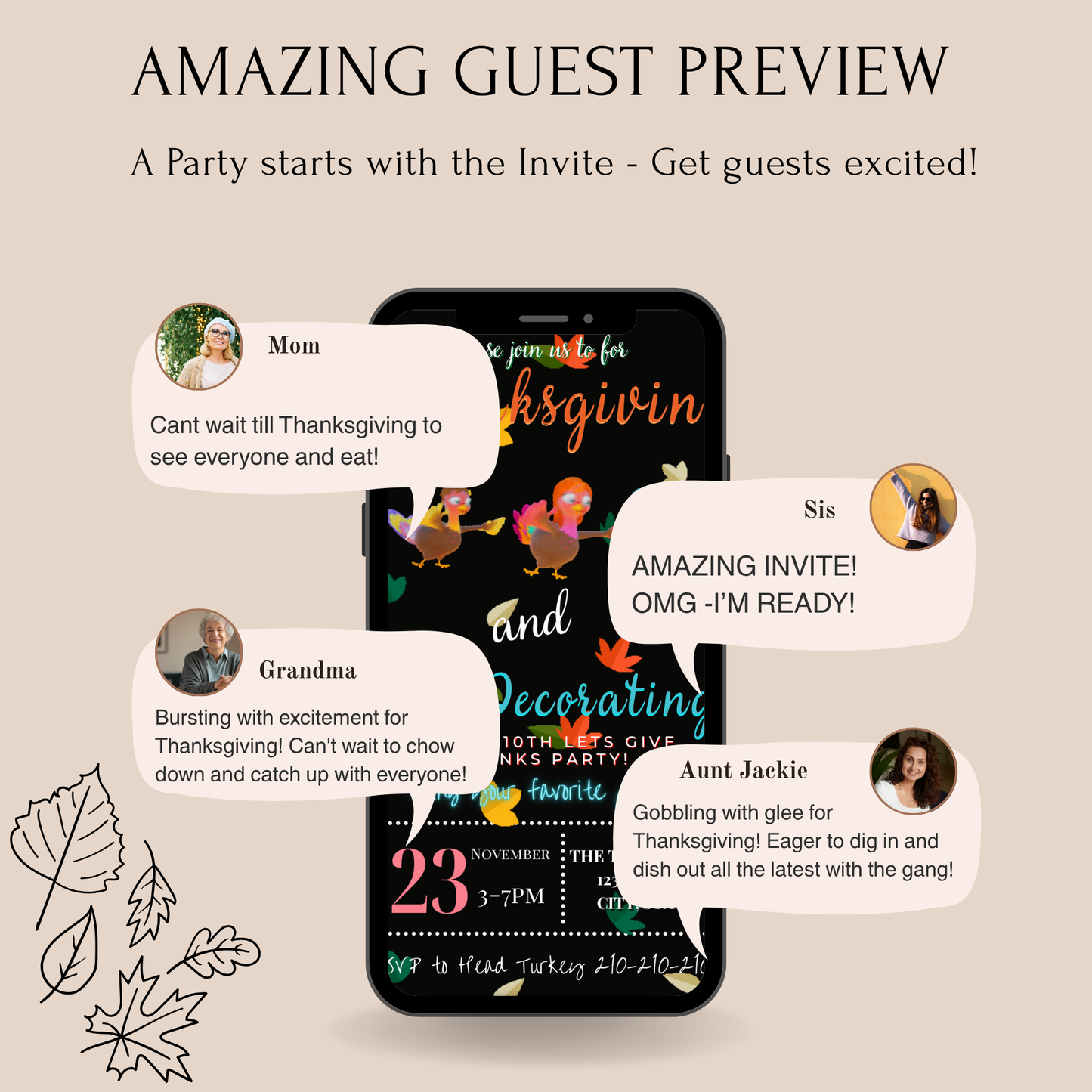 Editable Thanksgiving Video Invitation – We are Family Friendsgiving Digital Evite