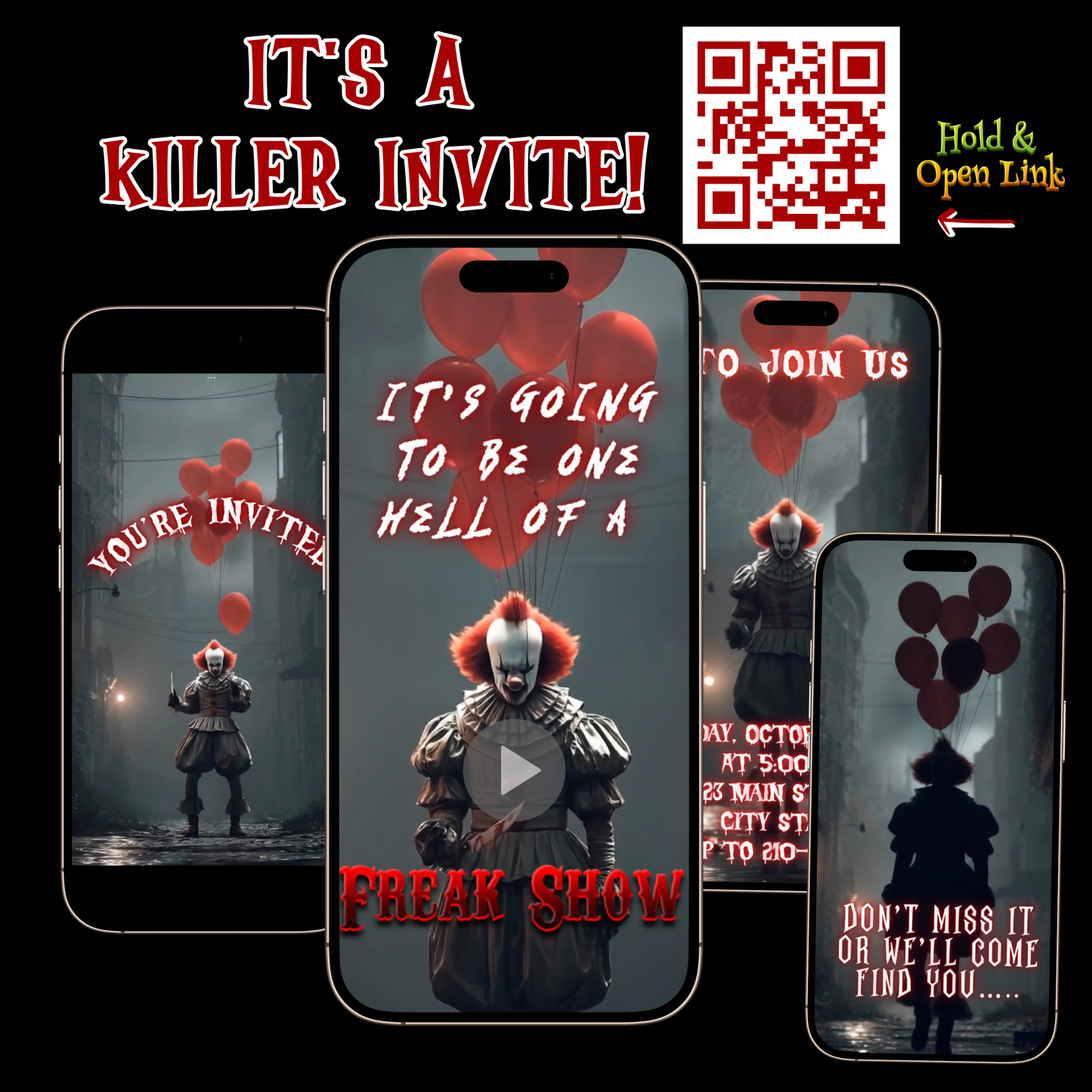Pennywise Halloween Video Invitation – Editable Horror Clown Evite