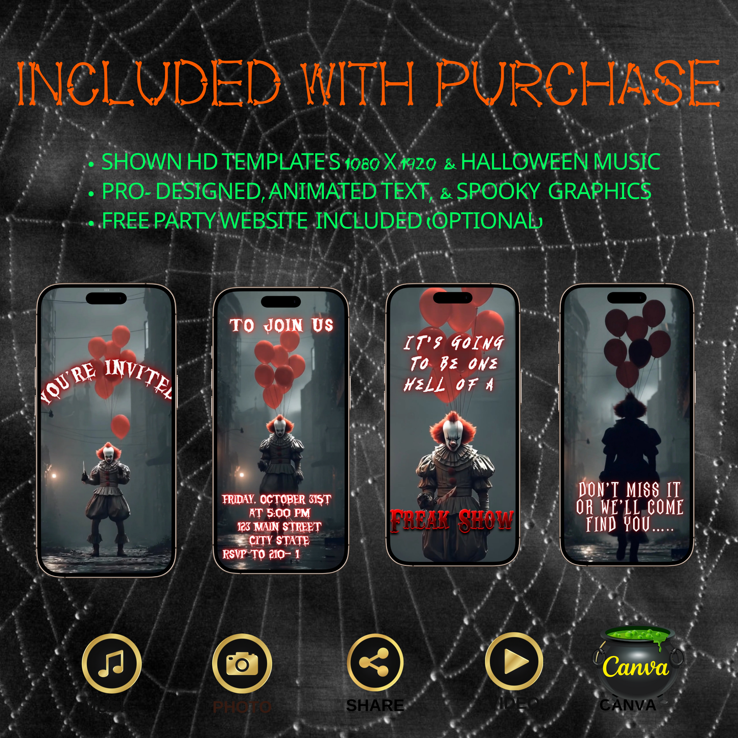 Pennywise Halloween Video Invitation – Editable Horror Clown Evite