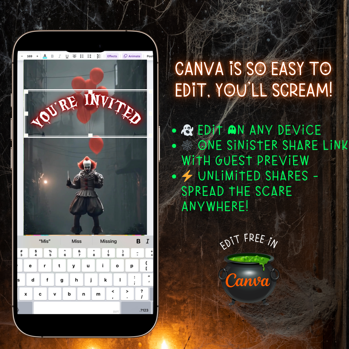 Pennywise Halloween Video Invitation – Editable Horror Clown Evite