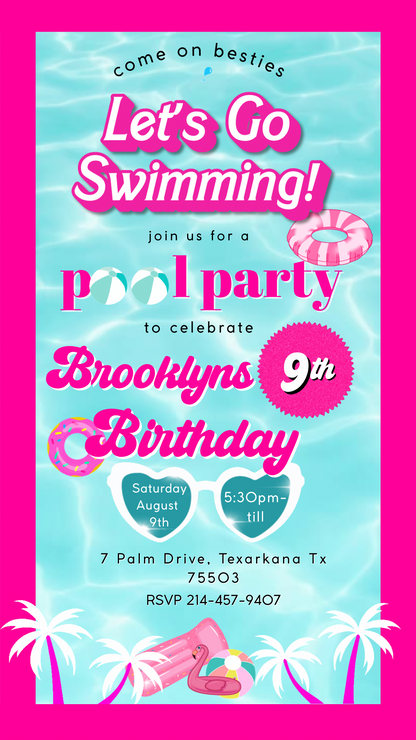 Barbie Video Invitation | Barbie Pool party Invite