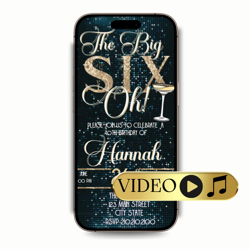 60th Birthday glitter video invite | Editable Gold Glam Sixty Canva Template