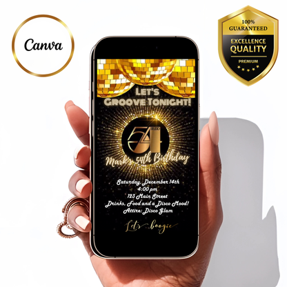 Studio 54 video invite editable disco party animated evite