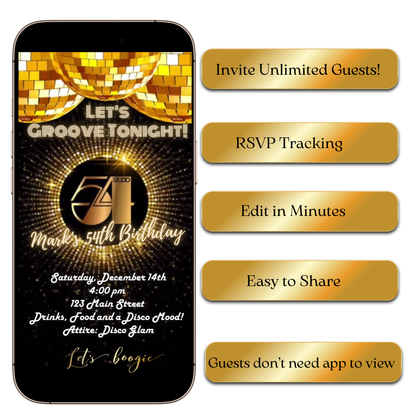 Studio 54 video invite editable disco party animated evite