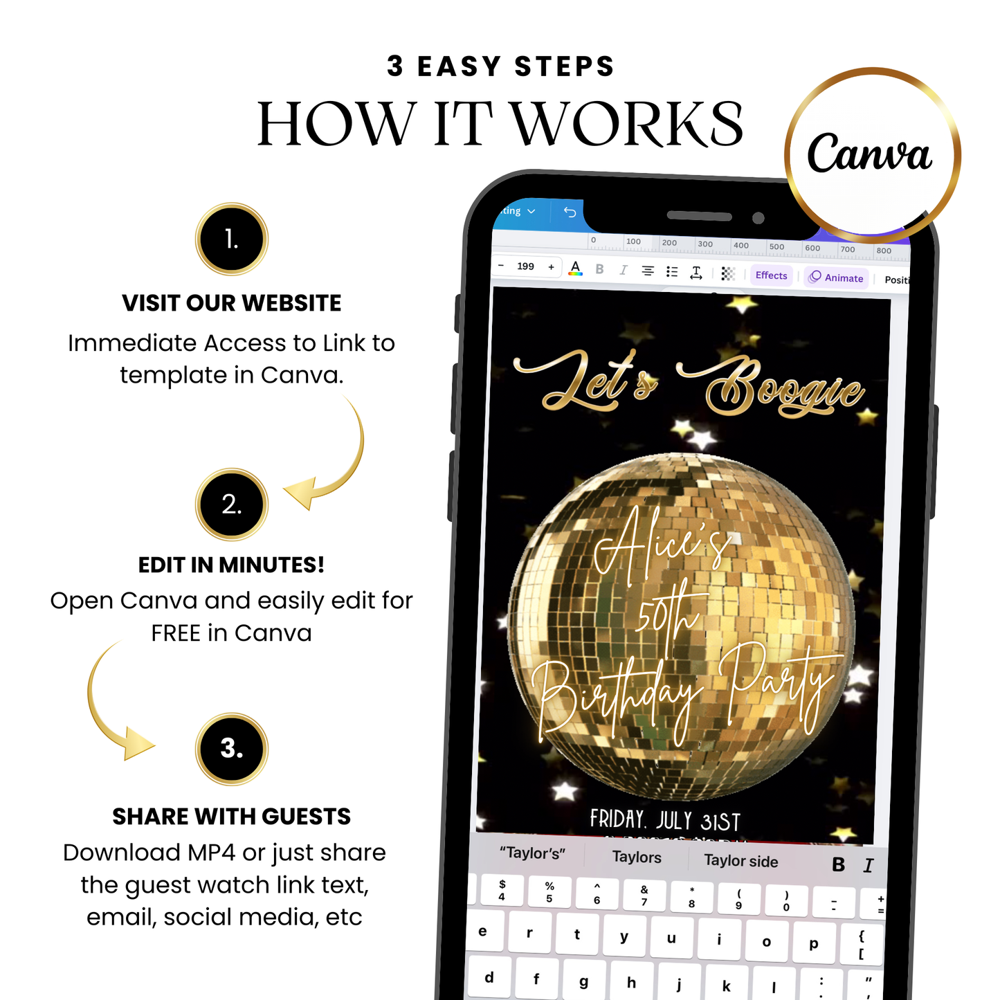 Gold disco video invite