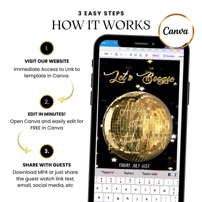 Gold disco video invite