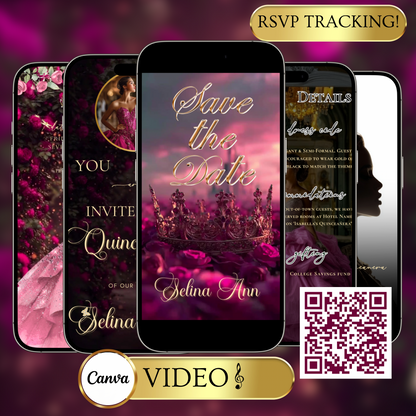 Magenta Quinceanera Invitation Template Pink Rose Website Invite