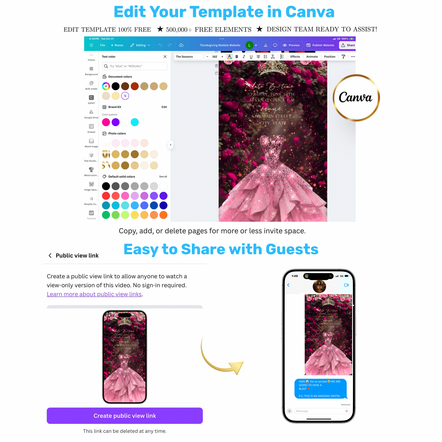 Magenta Quinceanera Invitation Template Pink Rose Website Invite