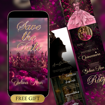 Magenta Quinceanera Invitation Template Pink Rose Website Invite