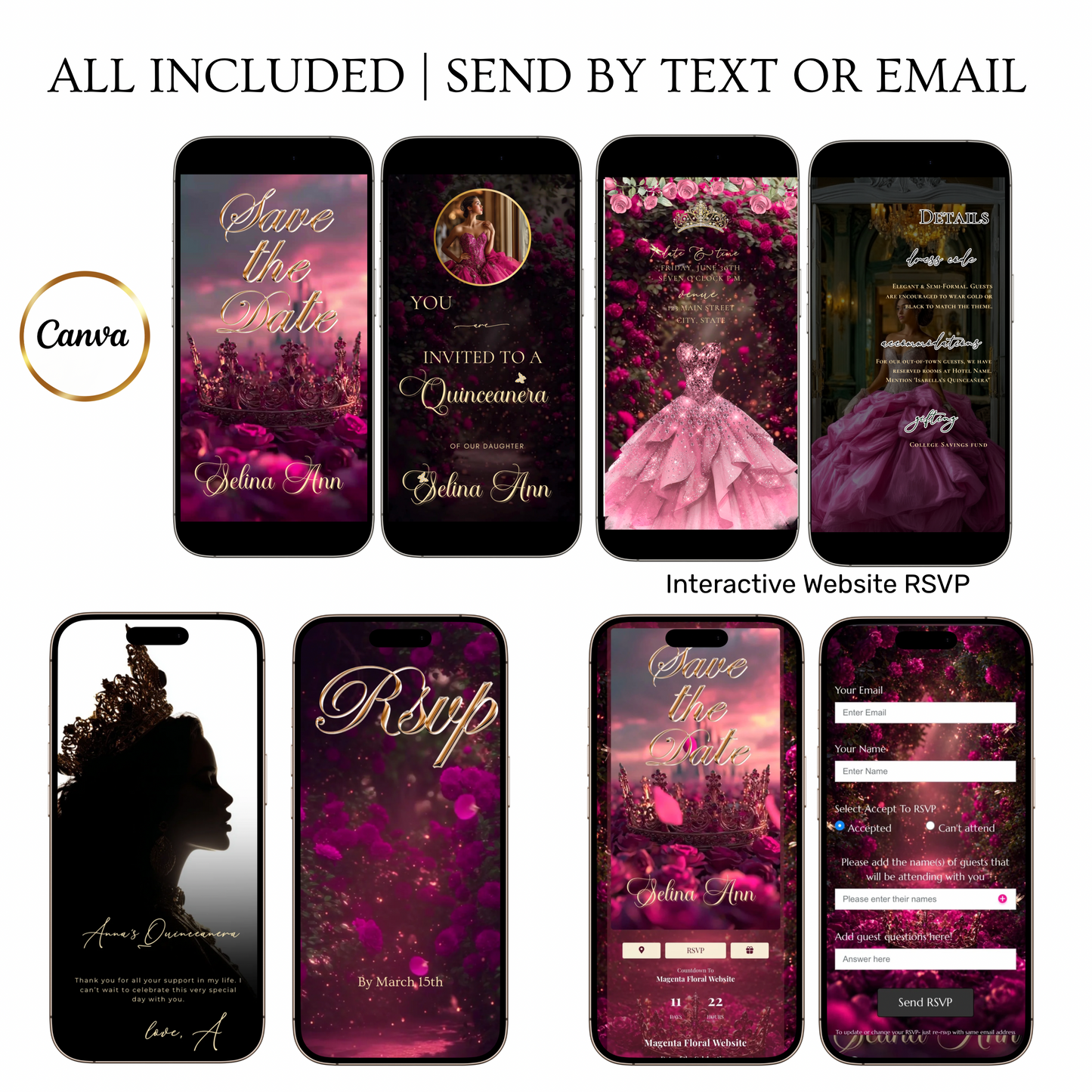 Magenta Quinceanera Invitation Template Pink Rose Website Invite