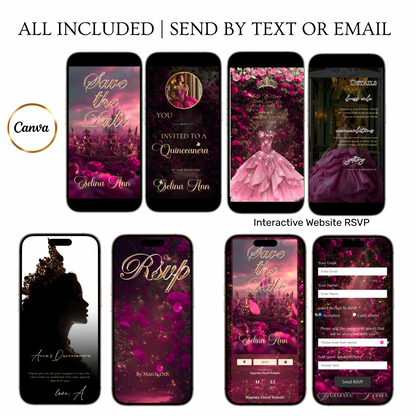Magenta Quinceanera Invitation Template Pink Rose Website Invite