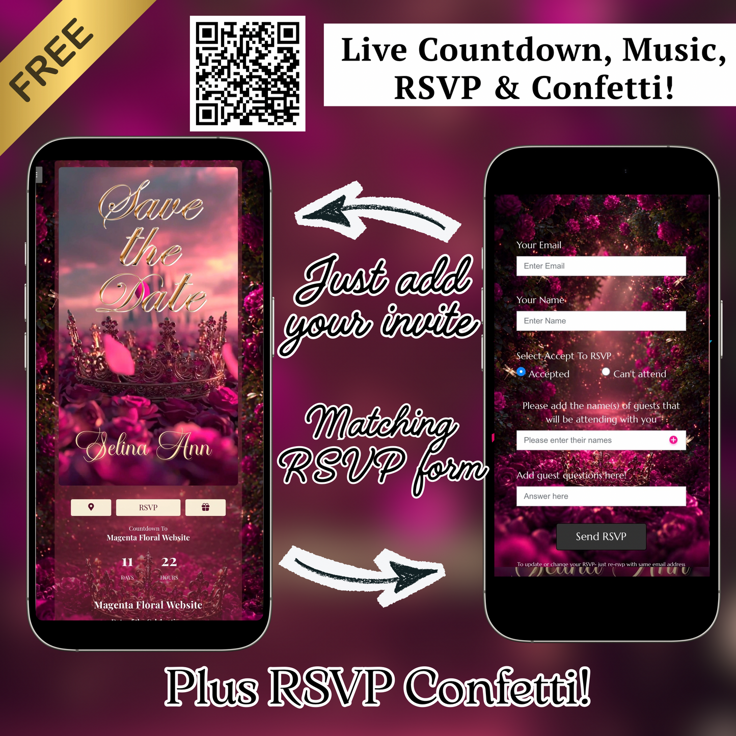 Magenta Quinceanera Invitation Template Pink Rose Website Invite