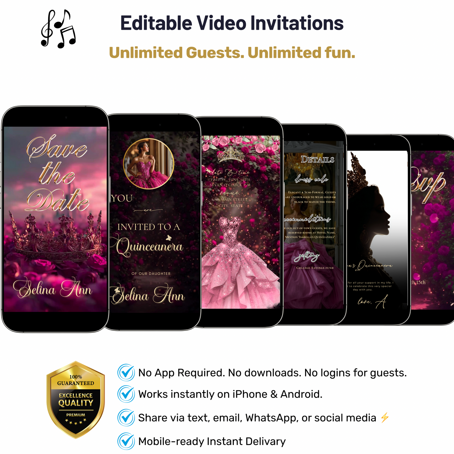 Magenta Quinceanera Invitation Template Pink Rose Website Invite