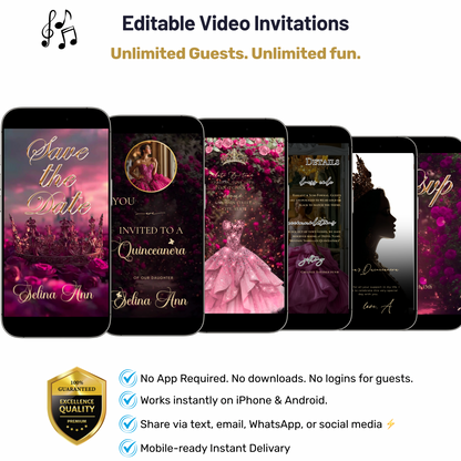 Magenta Quinceanera Invitation Template Pink Rose Website Invite