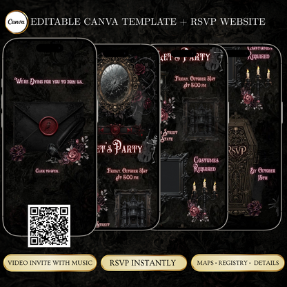 Gothic Halloween Animated Website Invitation Template + RSVP Website