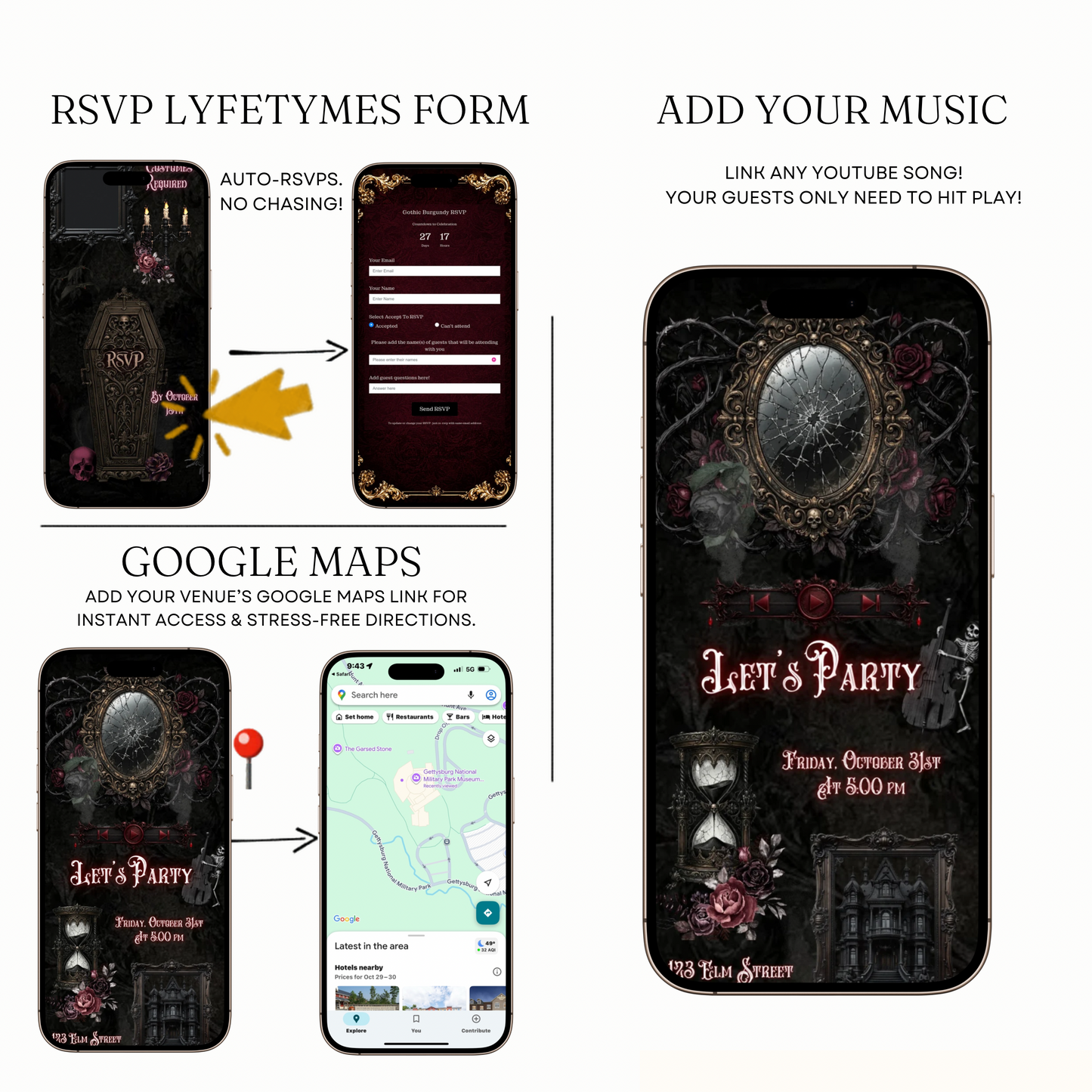 Gothic Halloween Animated Website Invitation Template + RSVP Website