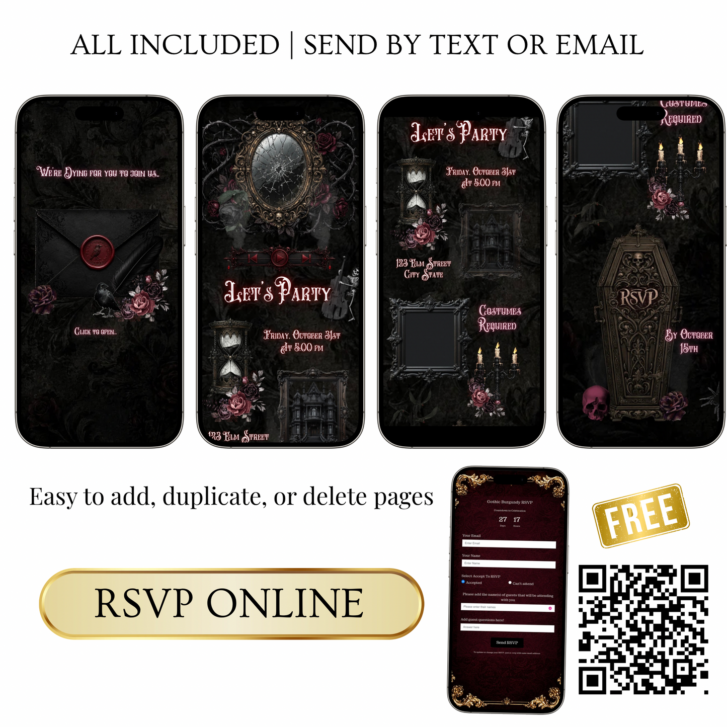 Gothic Halloween Animated Website Invitation Template + RSVP Website