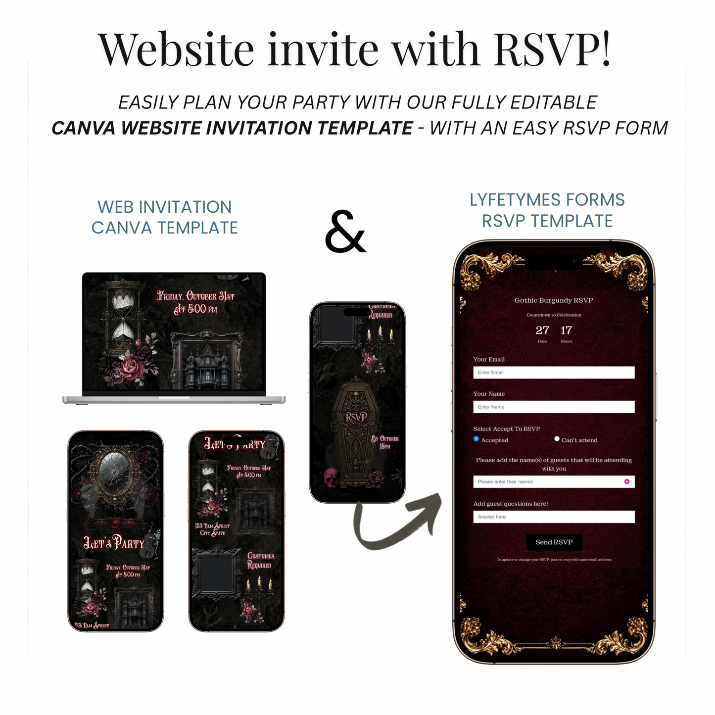 Gothic Halloween Animated Website Invitation Template + RSVP Website