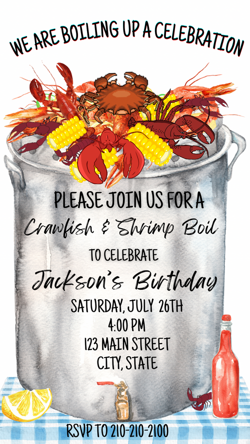 Crawfish Video Invite Editable Crawfish Boil Template Animated Seafood Boil Evite Mardi Gras Birthday Party invite Louisiana Cajun BBQ evite