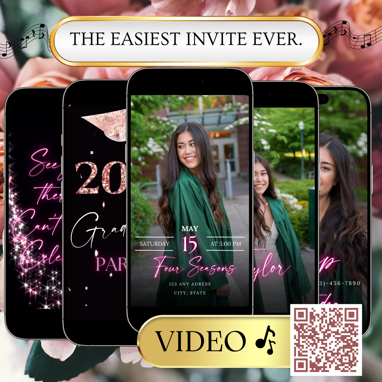 2026 Graduation Video Invitation | Pink Animated Graduation Invite | Editable Canva Template