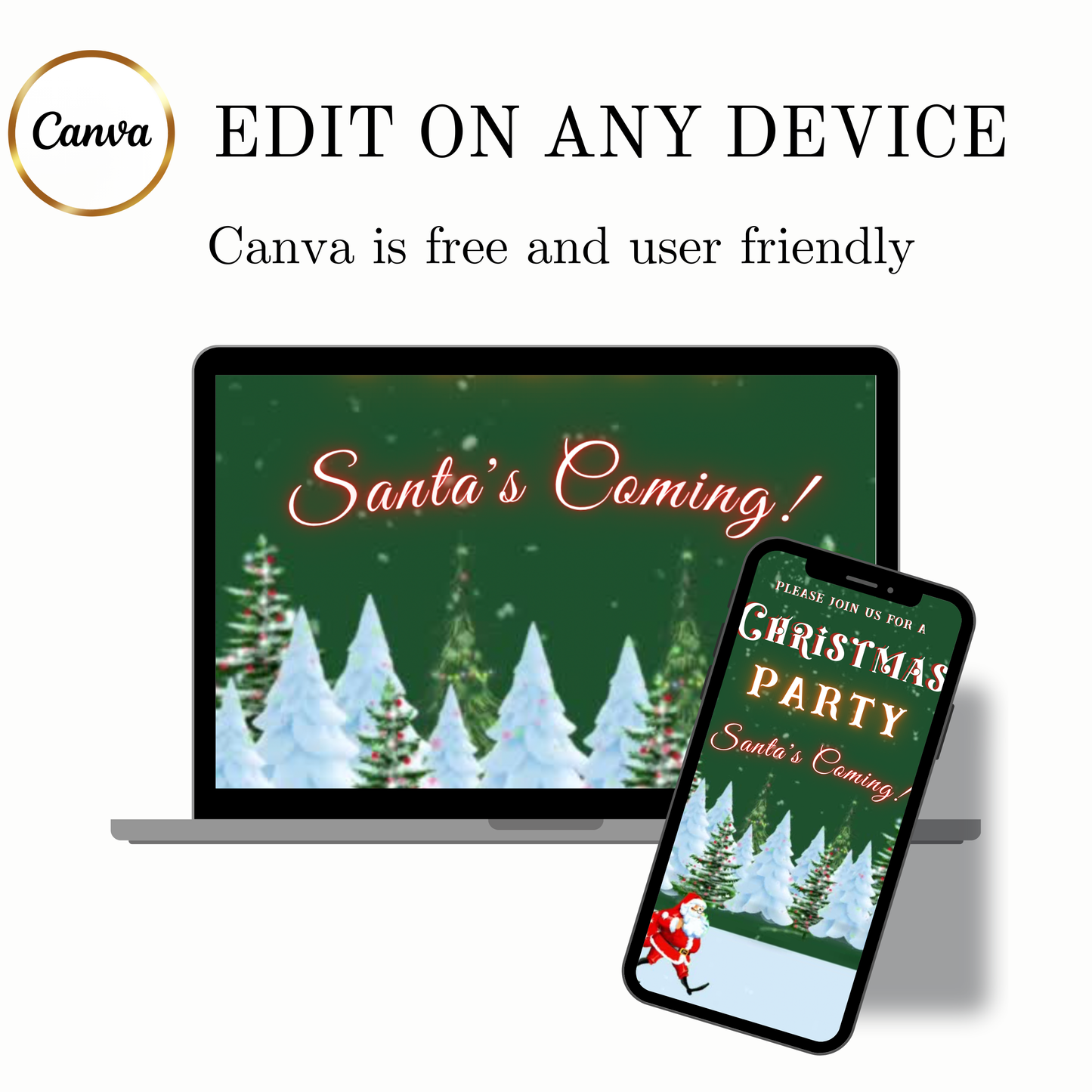 Christmas Party Video Invitation | Animated Santa Digital Evite | Editable Canva Invite Template