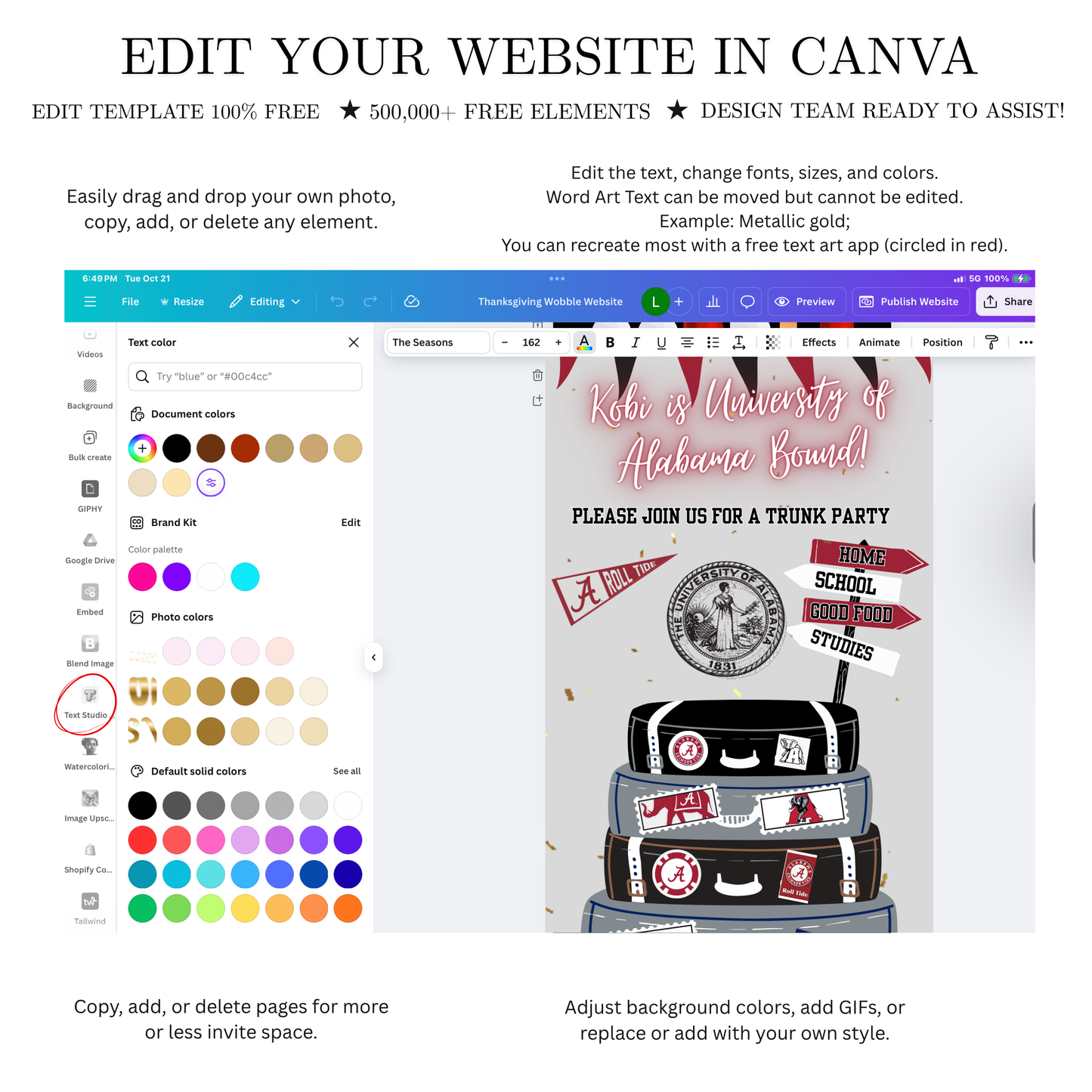 University of Alabama College Sendoff Video Invitation | Editable Trunk Party Invite | Editable Canva Template