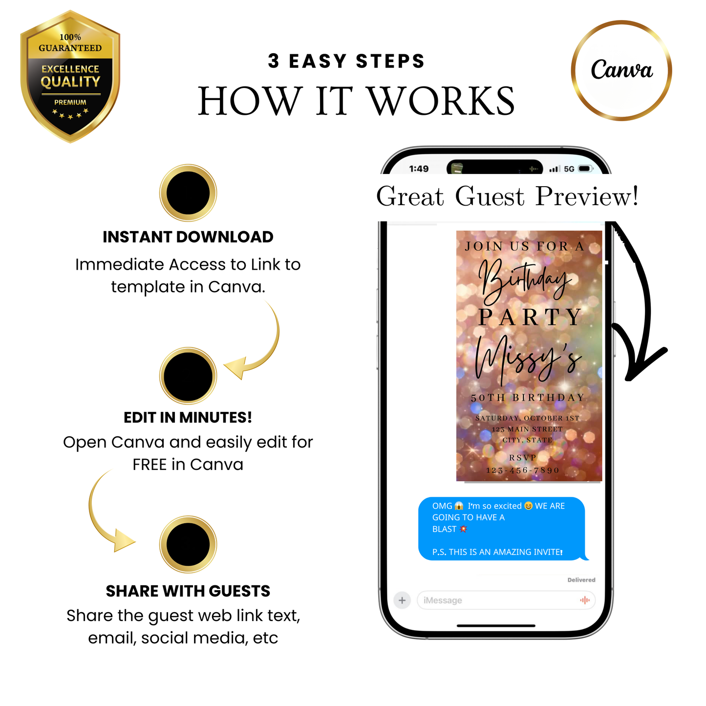 Rose Gold Bokeh Video Invitation | Animated Birthday Digital Evite | Editable Canva Invite Template