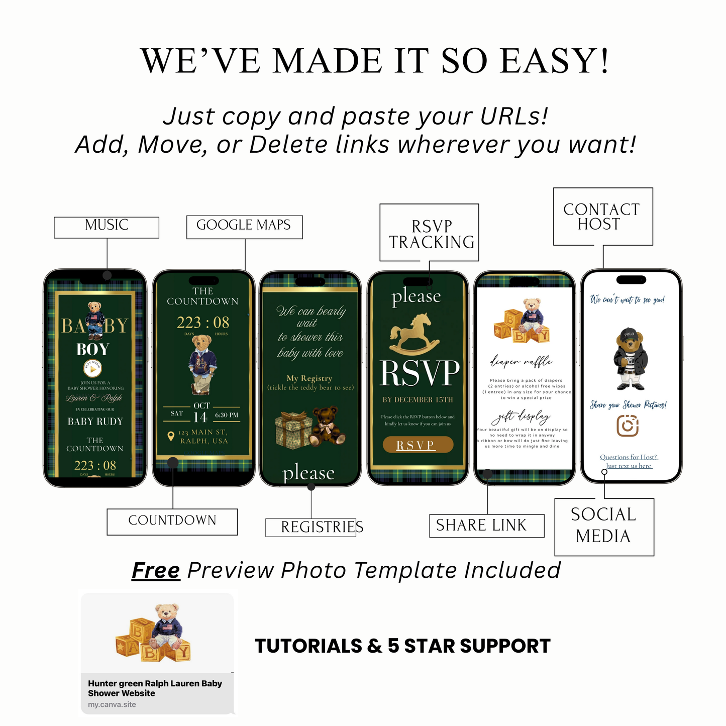 Polo Bear Ralph Lauren Baby Shower Website Invite | Animated Bearly Wait Baby Shower Invite with Rsvp tracking