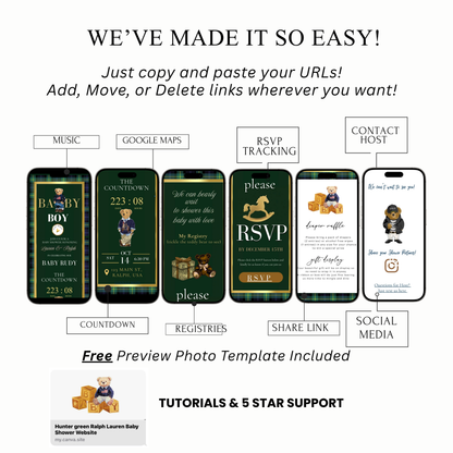 Polo Bear Ralph Lauren Baby Shower Website Invite | Animated Bearly Wait Baby Shower Invite with Rsvp tracking