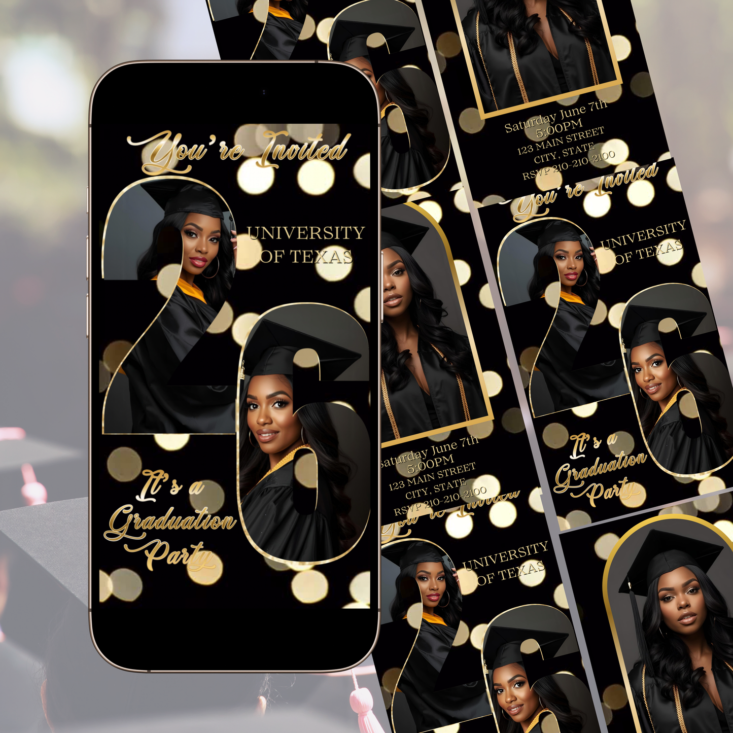 Graduation Party Video Invitation | Class of 2026 Photo Invite | Editable Online RSVP Evite Canva Template