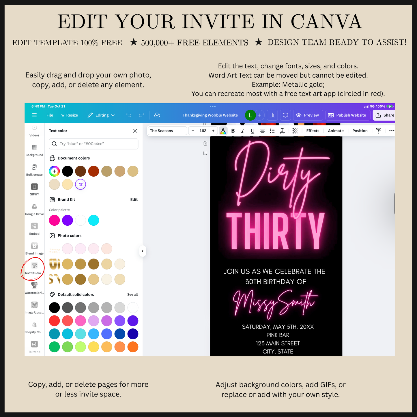 Editable 30th Birthday Video Invitation | Mobile Animated Dirty Thirty Evite | Canva Video Evite Download
