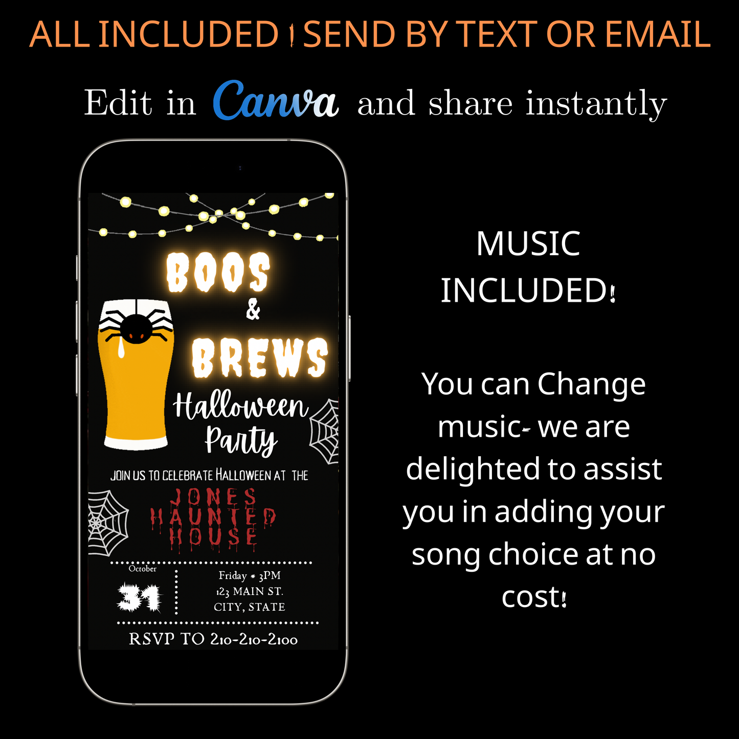 Halloween Video Invitation | Animated Halloween Digital Evite | Editable Canva Invite Template
