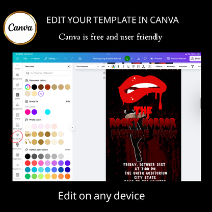 Halloween-Videoeinladung, animierte Einladung zur Rocky Horror Picture Show, bearbeitbare mobile Halloween-Party-Einladung