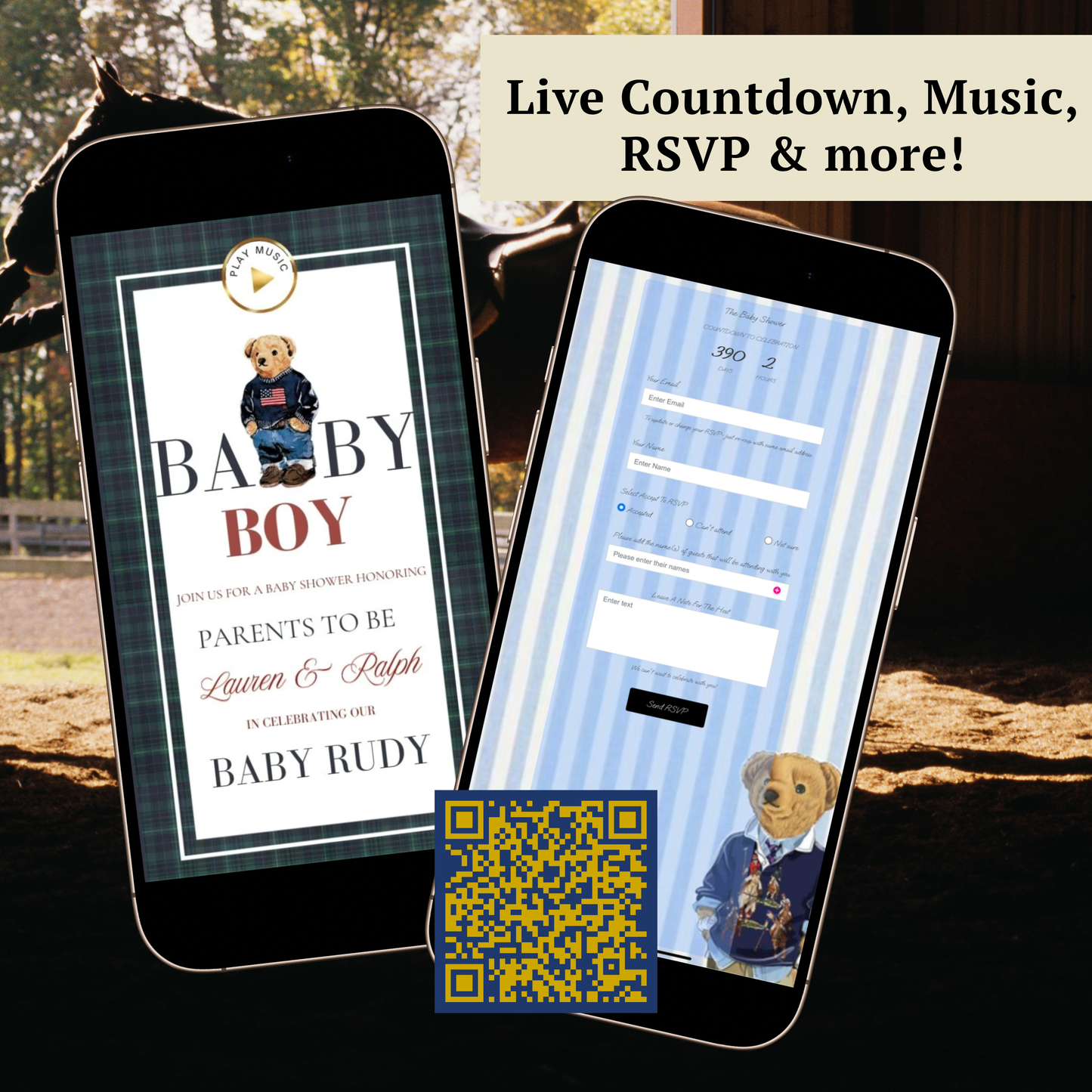 Polo Bear Baby Shower Invitation Website | Animated Baby Shower Invite with Rsvp tracking