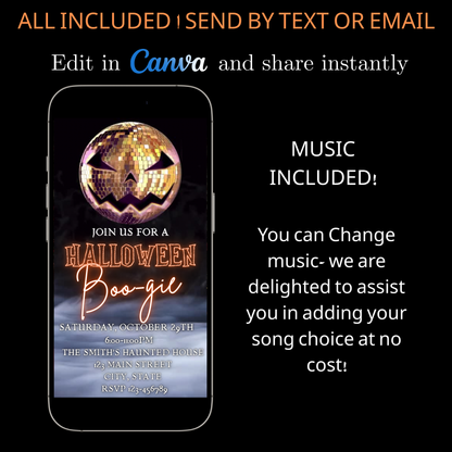 Halloween-Videoeinladung, animierte Discoween-Einladung, bearbeitbare mobile Halloween-Party-Einladung