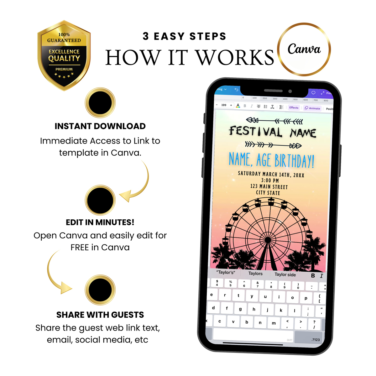 Editable Coachella Video Invitation | Mobile Music Festival Birthday Animated Invite | Canva Video Evite Template