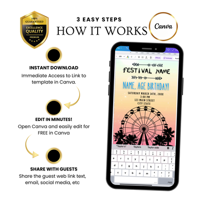 Editable Coachella Video Invitation | Mobile Music Festival Birthday Animated Invite | Canva Video Evite Template