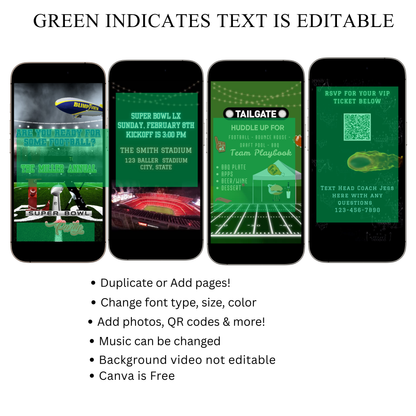 Super Bowl Party Video Invitation | Digital Football Canva Template