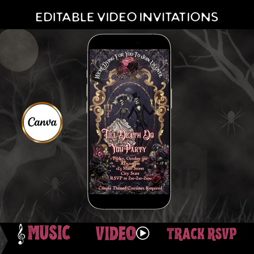 Halloween-Videoeinladung, animierte Halloween-Hochzeitseinladung, bearbeitbare mobile Halloween-Partyeinladung