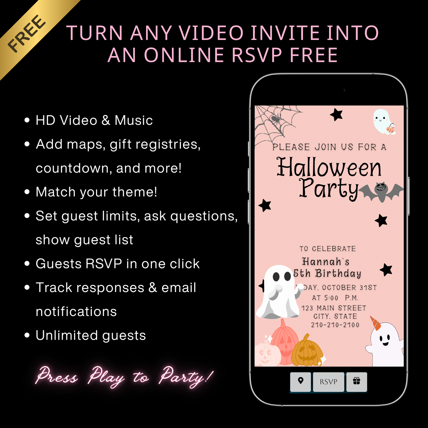 Halloween Video Invitation | Animated Halloween Digital Evite | Editable Canva Invite Template
