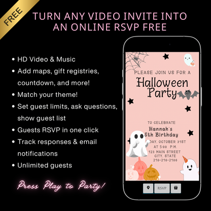 Halloween Video Invitation | Animated Halloween Digital Evite | Editable Canva Invite Template