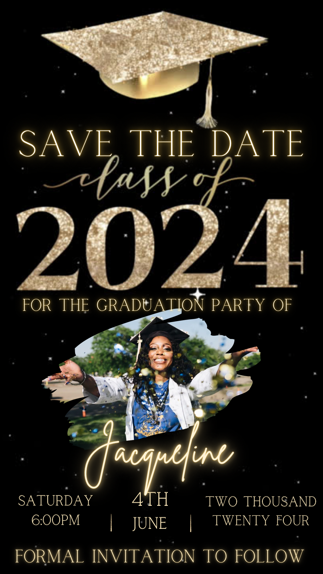2024 Graduation Video Invitation, Gold Grad Invitation, Any Occasion
