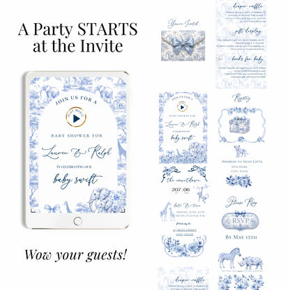 Toile de Jouy Safari Baby Shower Website Invitation Template | Editable Canva RSVP Website