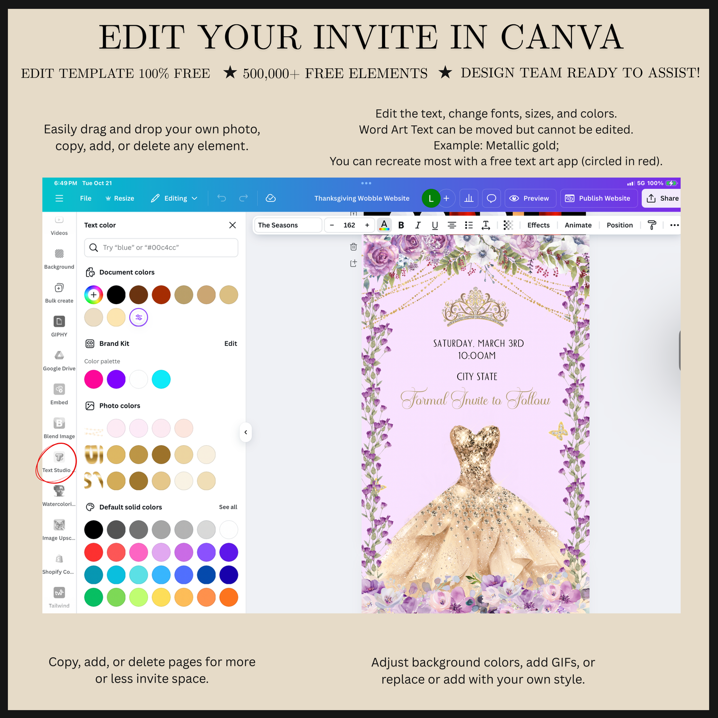Lilac Quinceañera Video Invitation | Digital Princess Sweet 15 16 Animated Invite | Editable Canva Template