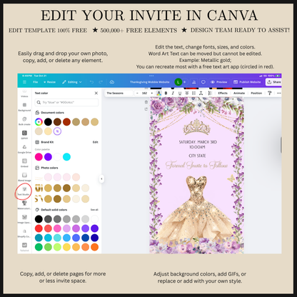 Lilac Quinceañera Video Invitation | Digital Princess Sweet 15 16 Animated Invite | Editable Canva Template