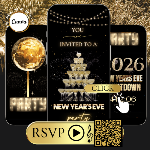 New Year’s Eve Party Website Invitation | NYE Party RSVP Website | Canva Website Template