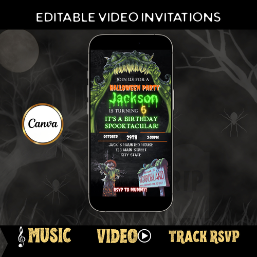 Halloween Video Invitation | Animated Halloween Digital Evite | Editable Canva Invite Template