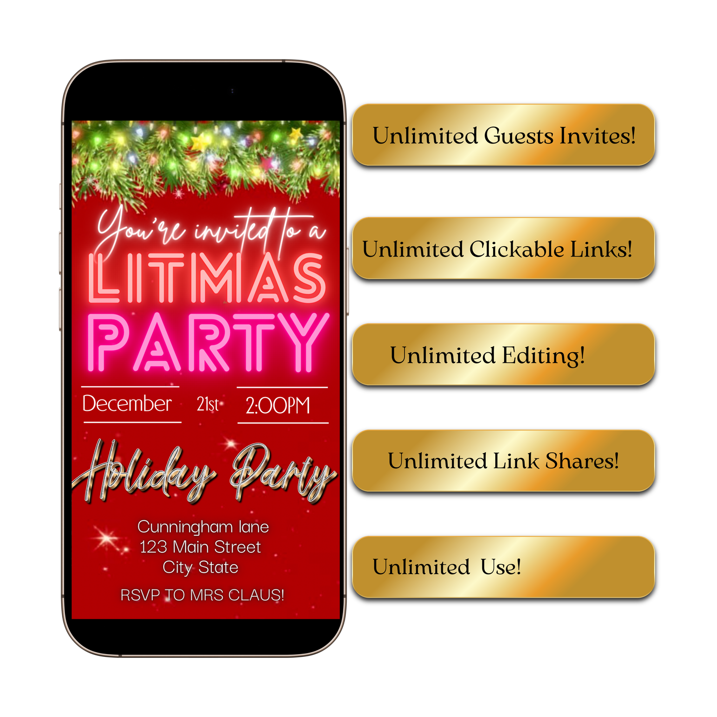 Editable Christmas Video Invitation | Animated Litmas Digital Evite | Editable Canva Invite Template